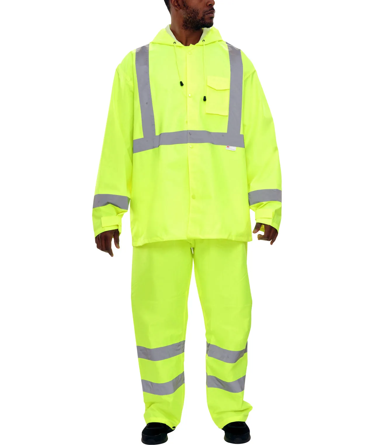 402STLM Safety Raingear: Hi-Vis Rainsuit: Waterproof Hooded Parka Coat & Pants