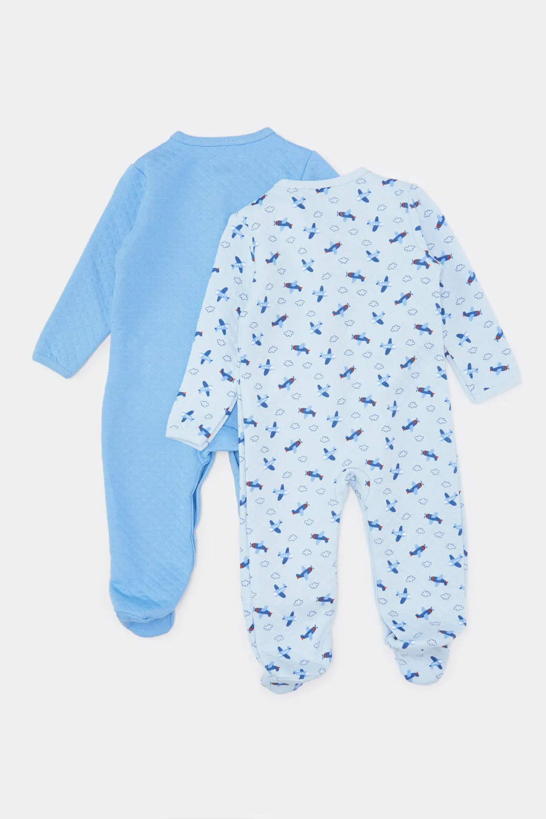 Baby Blue Printed Sleepsuit Set (Pack Of 2)