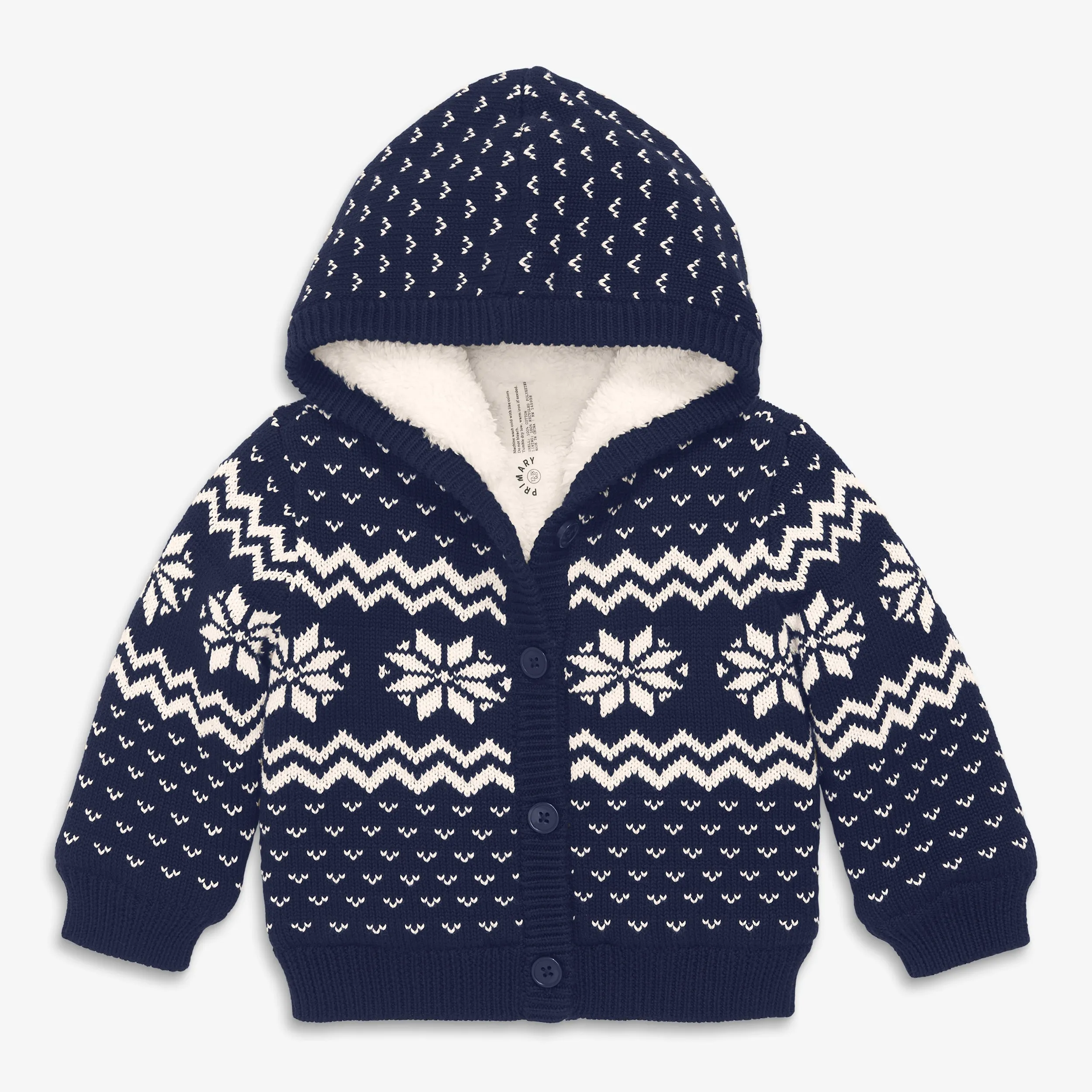 Baby fleece-lined cardigan in snowflake fair isle