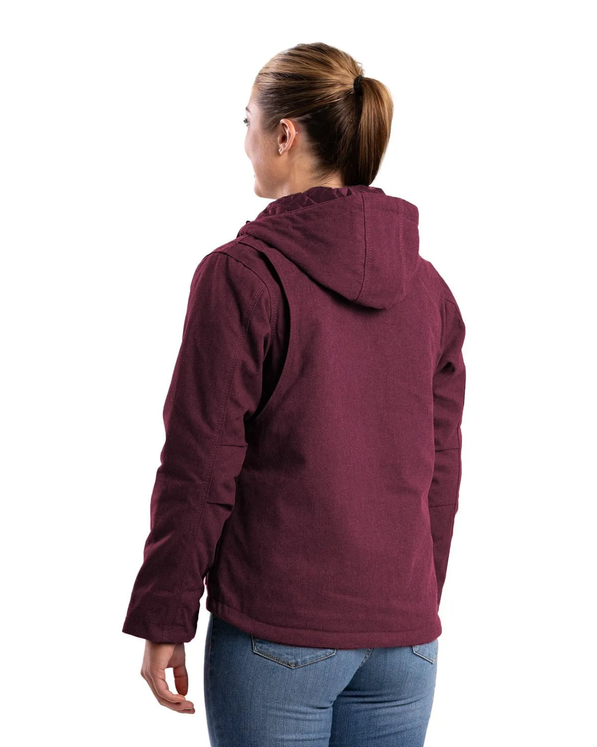 Berne Womens Heathered Duck Hooded Burgundy Cotton Blend Jacket