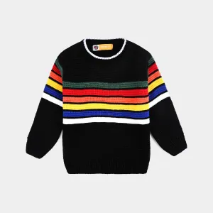 Boys Acrylic Sweater Multi Stripe-BLACK