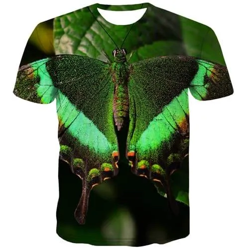 Butterfly T shirts Men Animal T shirts Funny Lovely Tshirts Novelty Colorful T-shirts 3d Green Tshirts Casual Short Sleeve