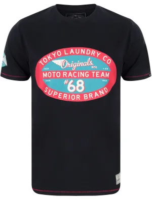 Daytona Racing Motif Cotton T-Shirt In Iris Navy - Tokyo Laundry