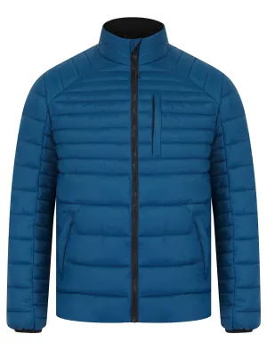 Ector Mult-Pocket Funnel Neck Quilted Puffer Jacket with Fleece Lined Collar in Petrol Blue - Tokyo Laundry