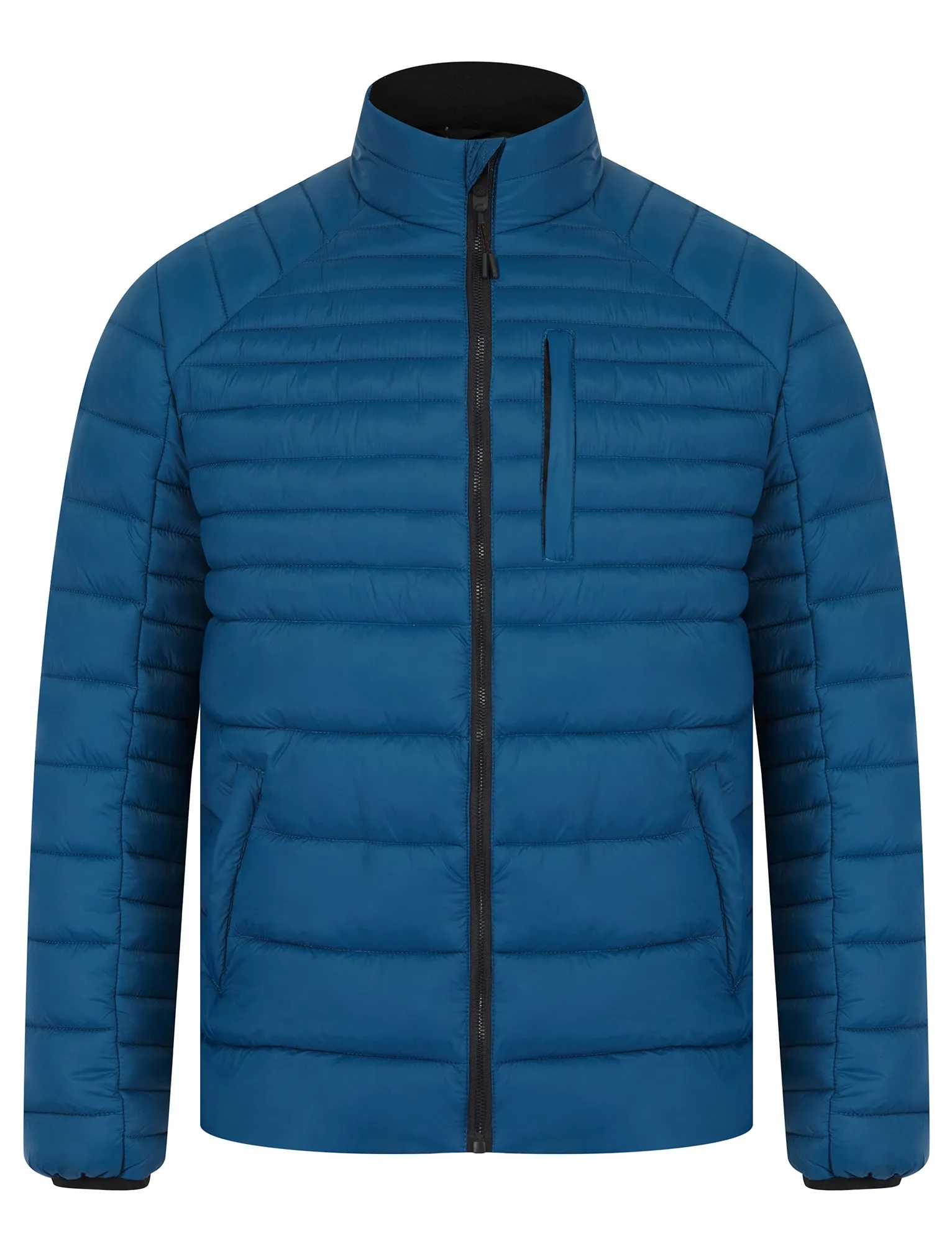 Ector Mult-Pocket Funnel Neck Quilted Puffer Jacket with Fleece Lined Collar in Petrol Blue - Tokyo Laundry