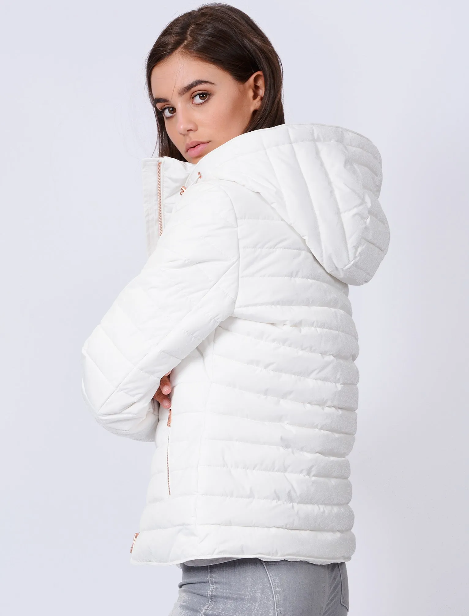 Ginger Quilted Hooded Jacket in Ivory - Tokyo Laundry