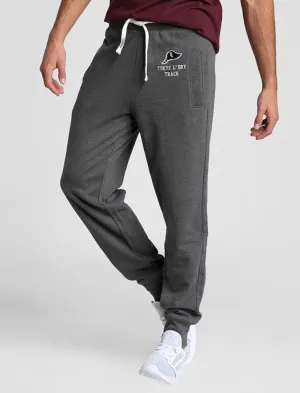 Hollow Brush Back Fleece Cuffed Joggers In Dark Grey Marl - Tokyo Laundry