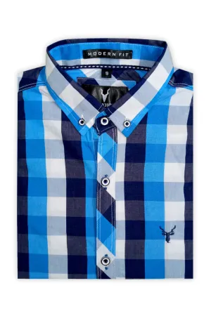 ice Blue  Button Down Casual Check Shirt