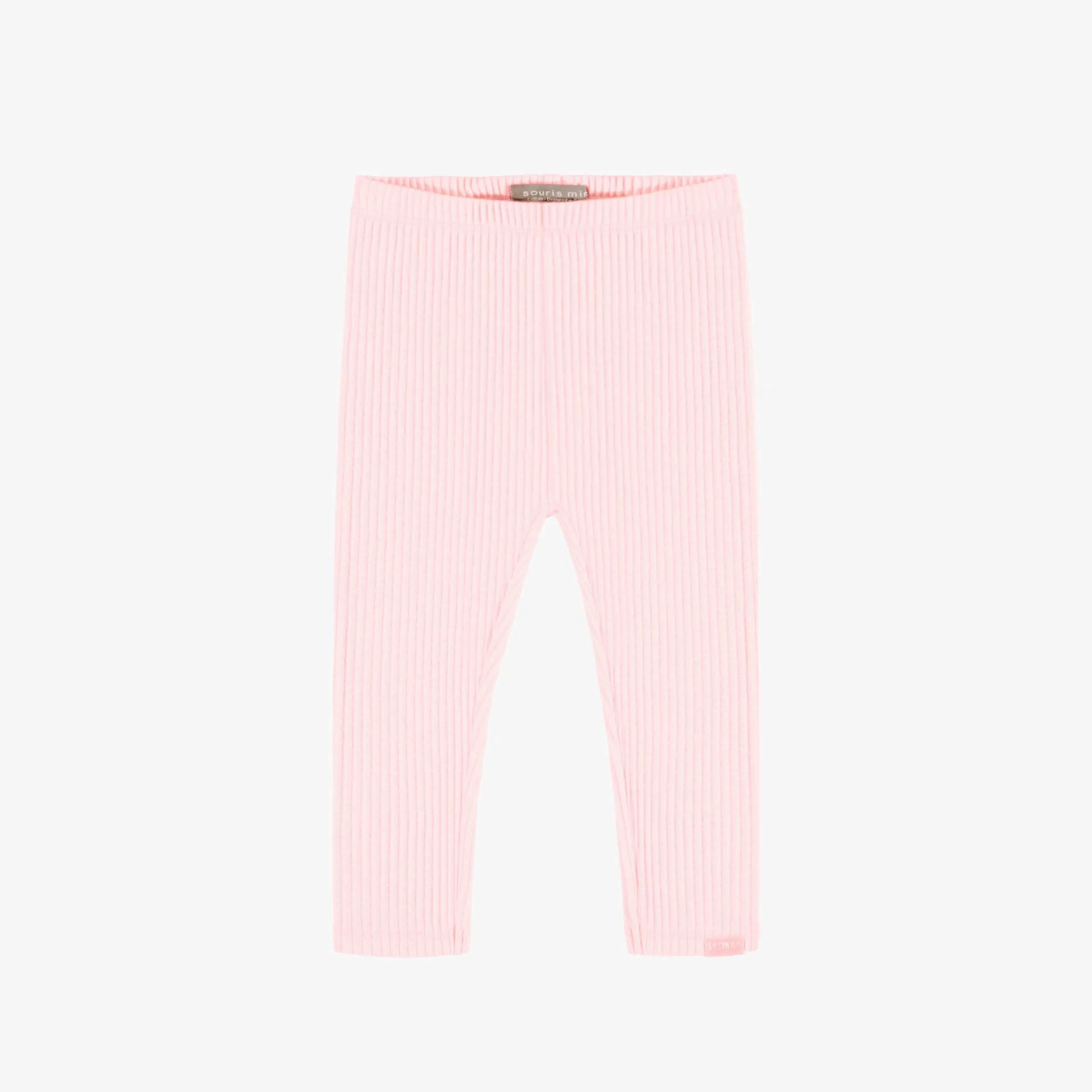 Legging long en tricot côtelé rose pâle, bébé || Light pink ribbed knit long legging, baby