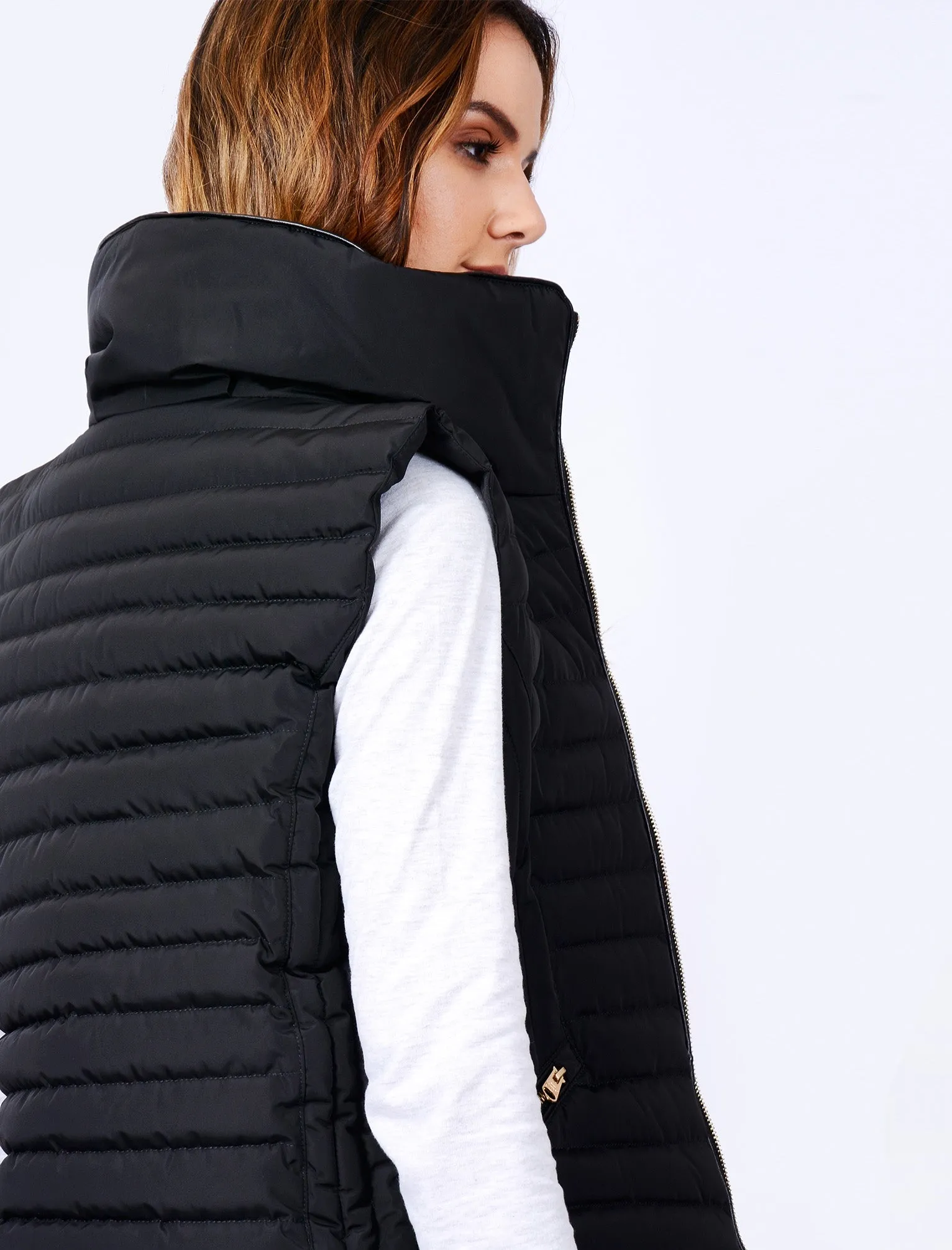 Litsy Quilted Gilet with Funnel Neck in Black - Tokyo Laundry