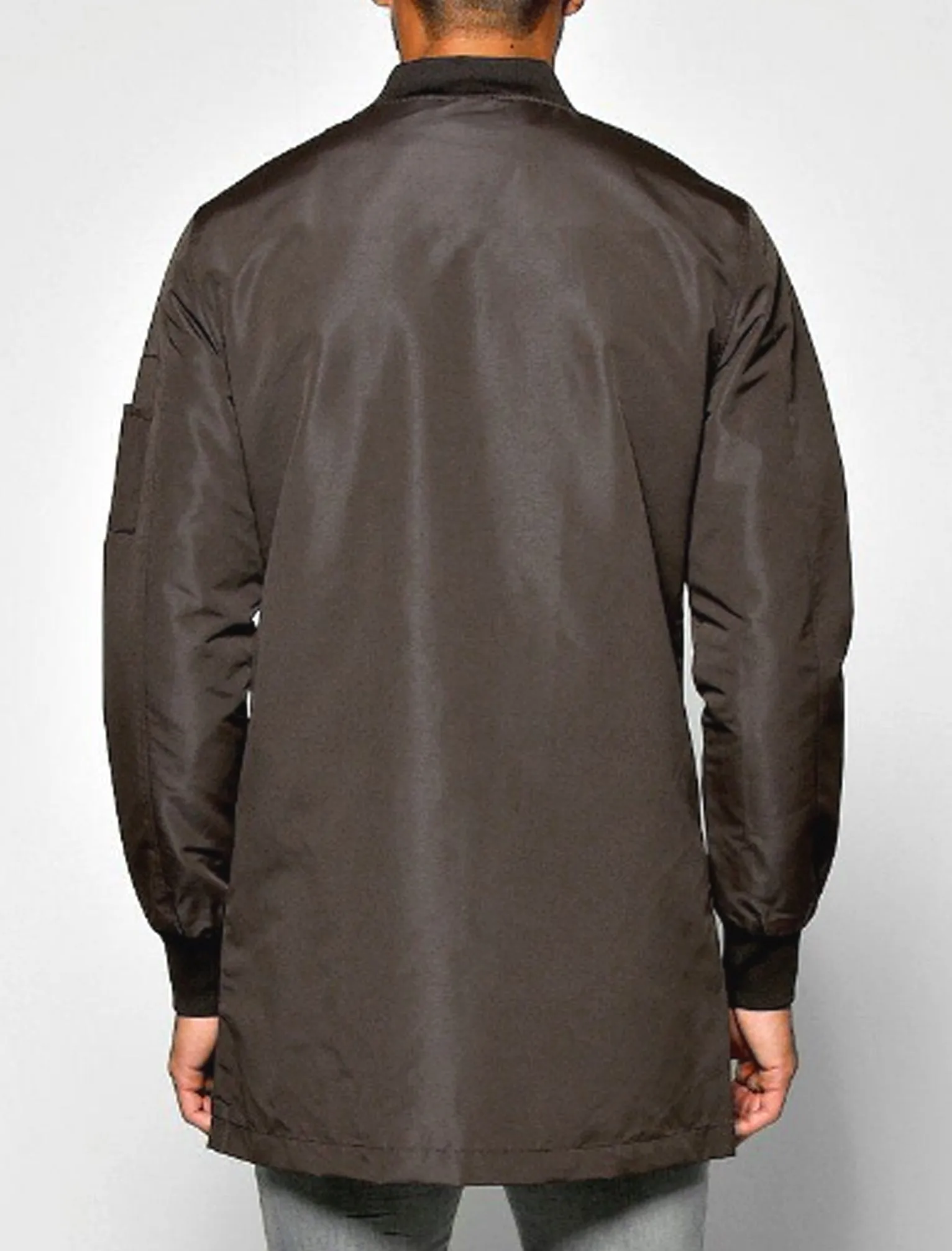 Mens Aiden Longline Bomber Jacket in Mocha Brown