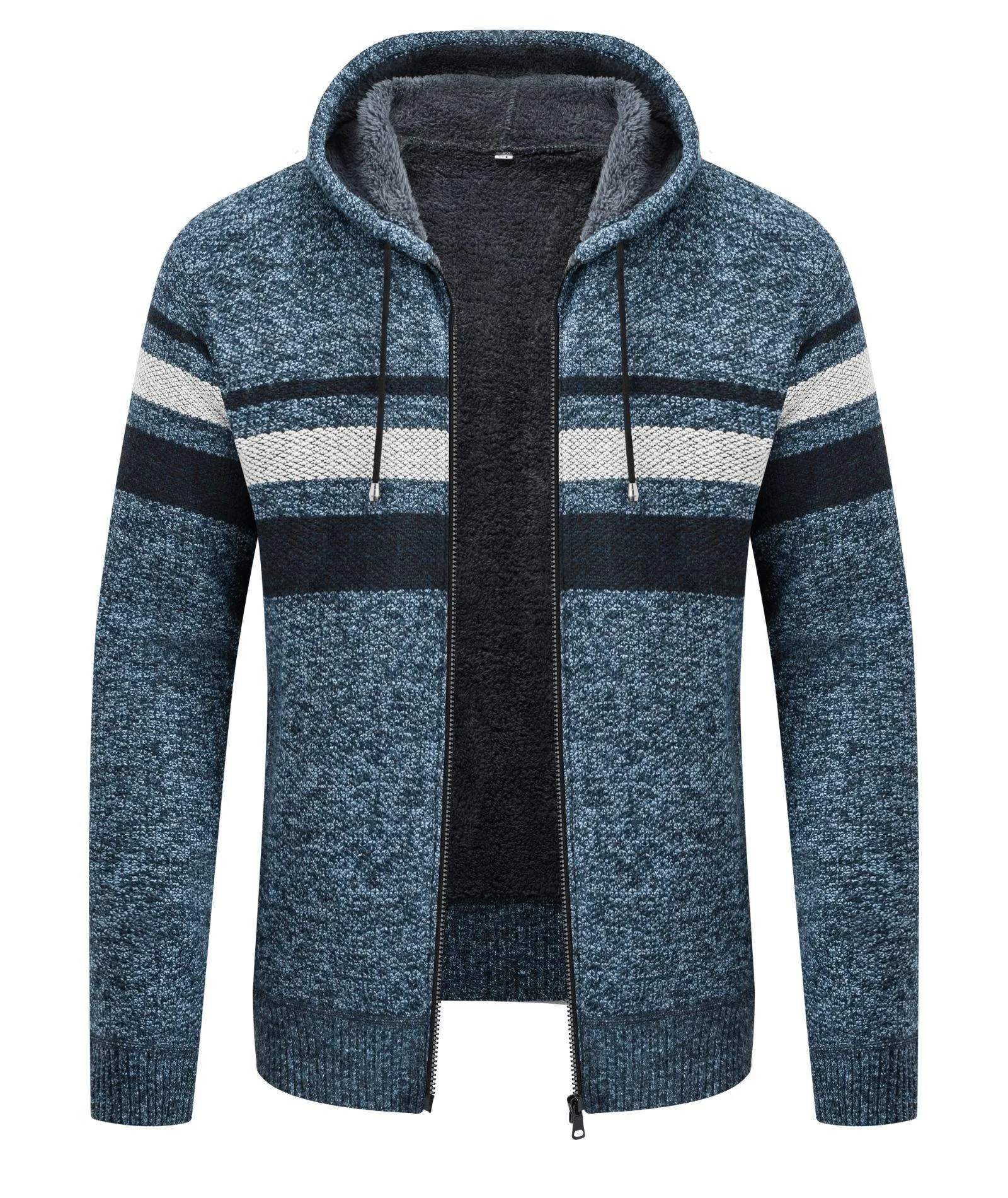 Men's Full Zipper Stripe Fleece Hoodie-ZPK005860