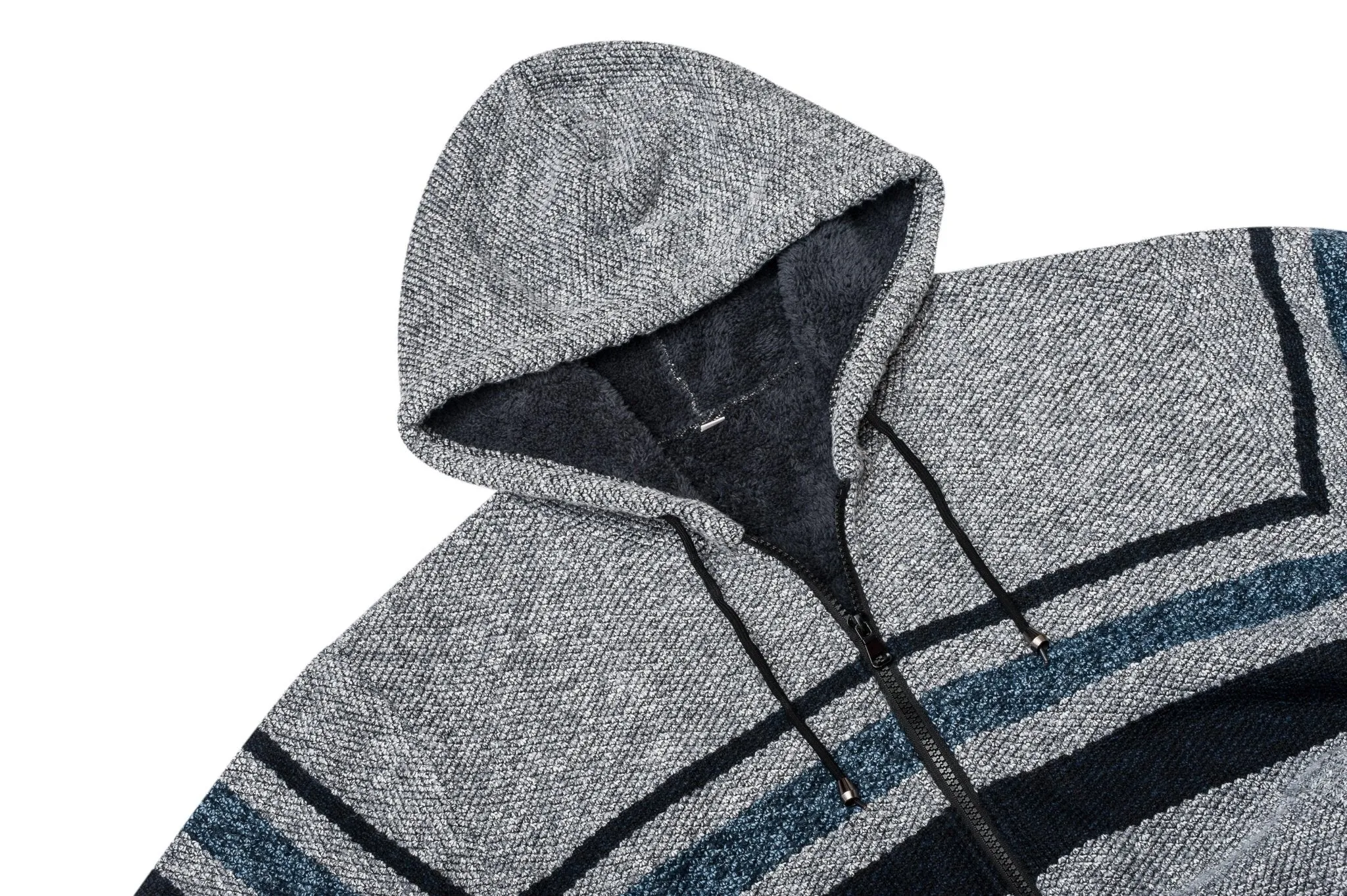 Men's Full Zipper Stripe Fleece Hoodie-ZPK005860