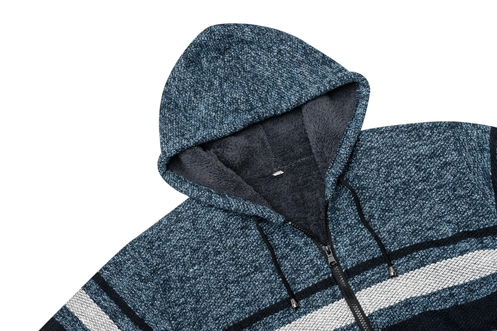 Men's Full Zipper Stripe Fleece Hoodie-ZPK005860