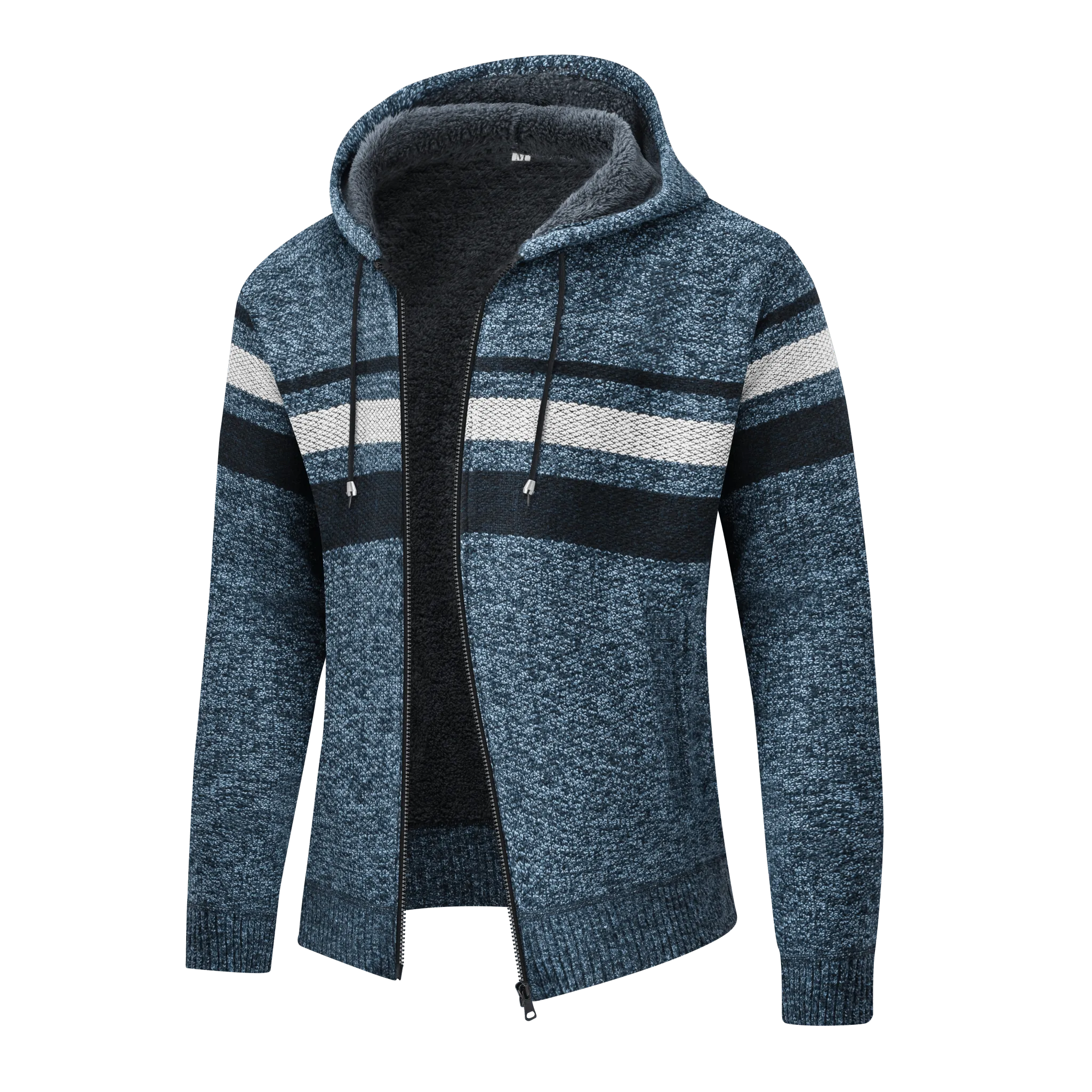 Men's Full Zipper Stripe Fleece Hoodie-ZPK005860