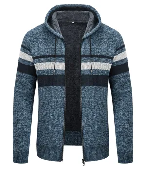 Men's Full Zipper Stripe Fleece Hoodie-ZPK005860