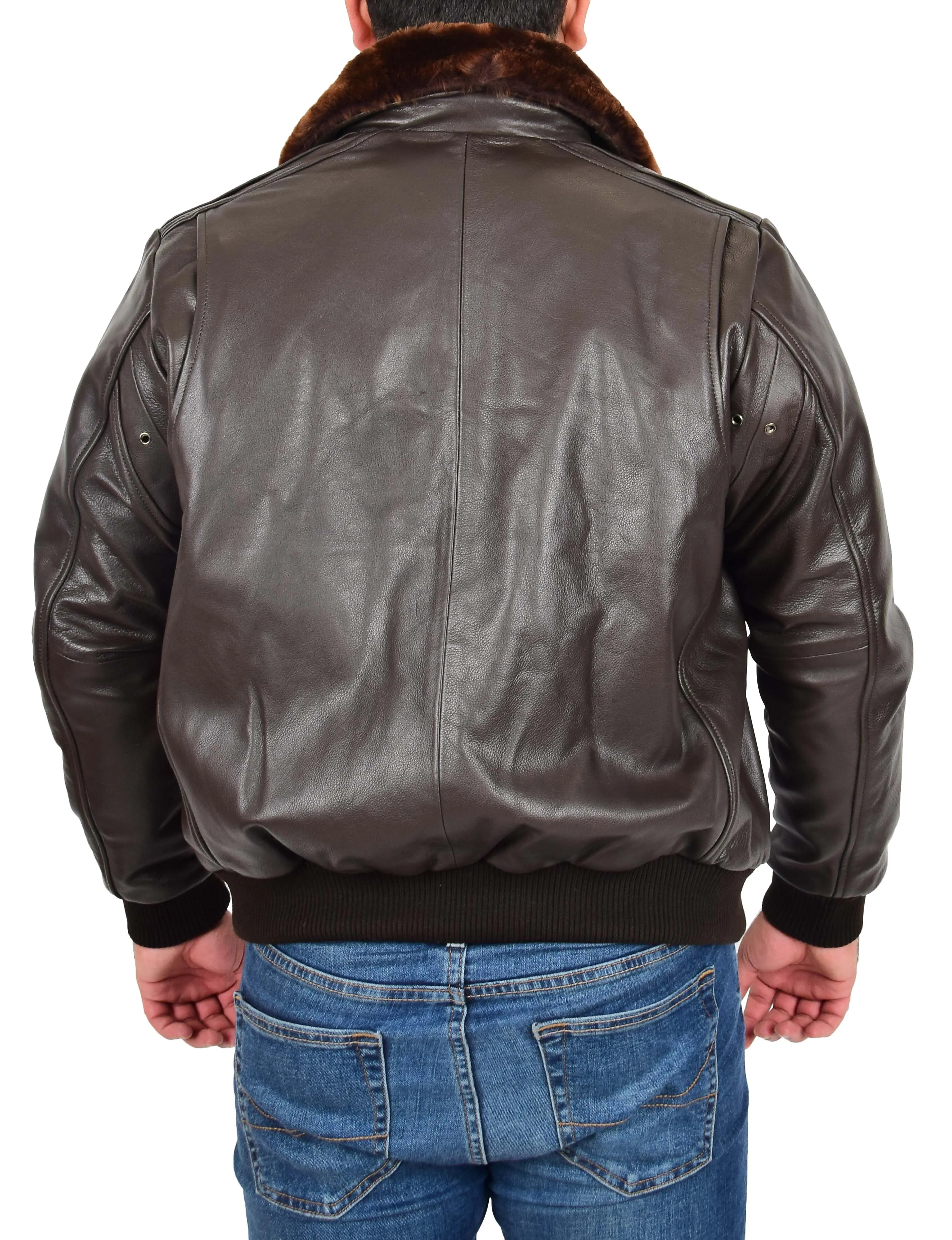 Mens Real Cowhide Pilot Leather Jacket Heavy Duty Air Force Harrington Bomber Gripen Brown