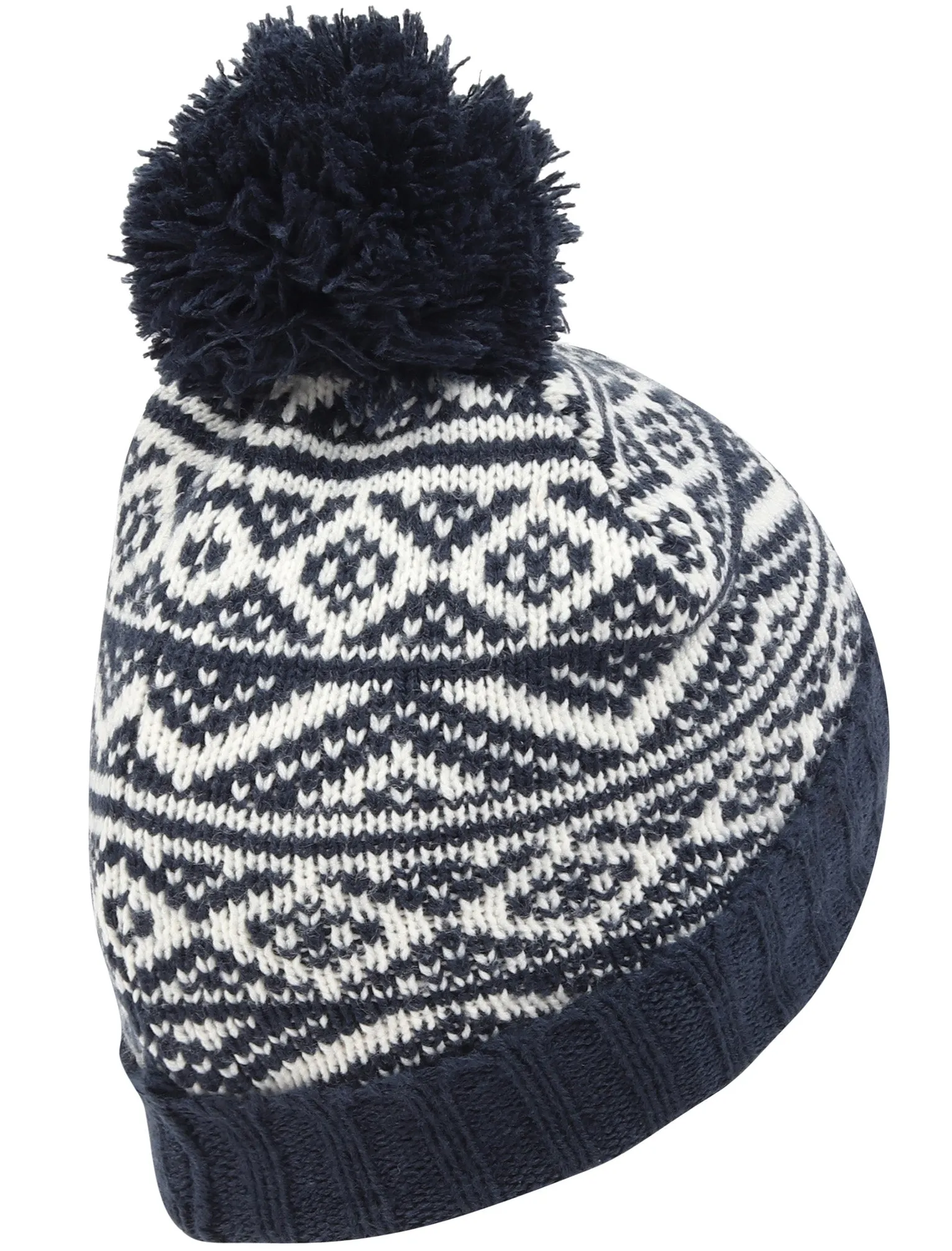 Men's Sandor Wool Blend Fairisle Print Bobble Hat in Navy - Tokyo Laundry