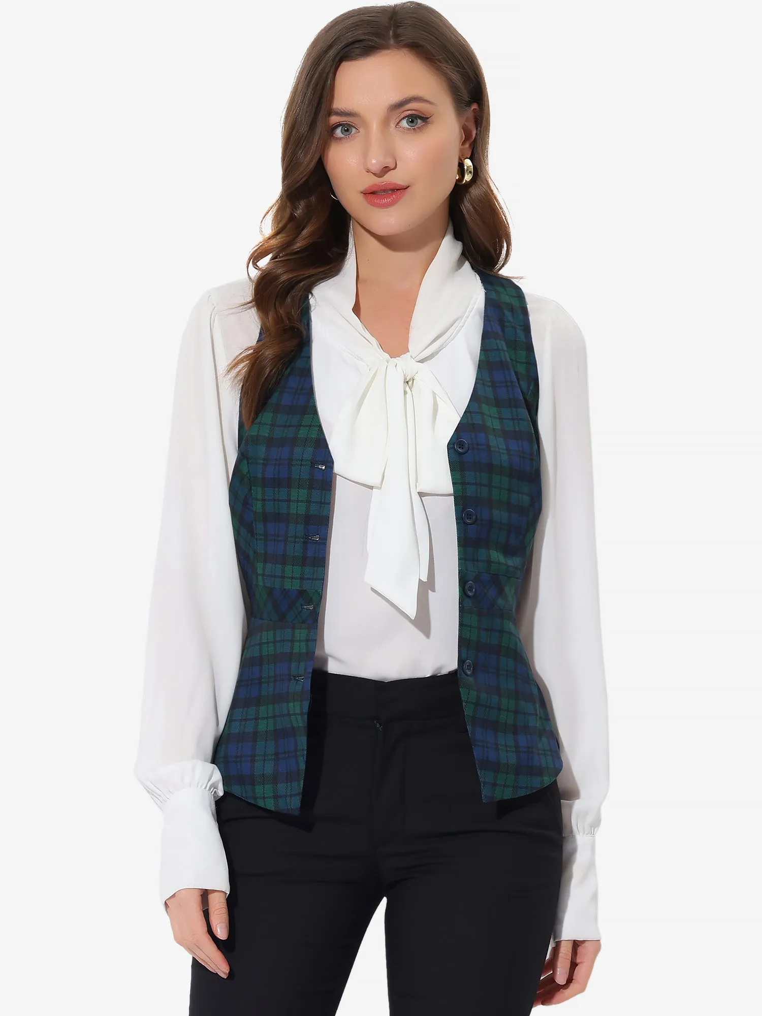 Plaid Waistcoat V Neck Single Breasted Sleeveless Jacket Vest