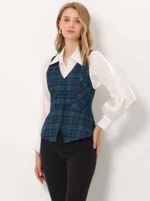 Plaid Waistcoat V Neck Single Breasted Sleeveless Jacket Vest