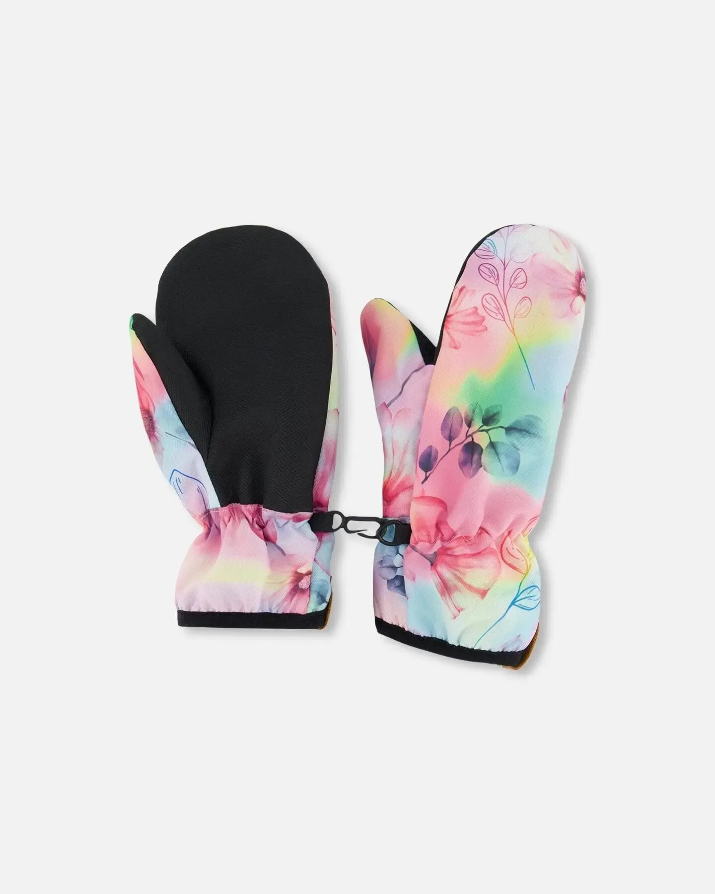 Printed Mid-Season Mittens Flowers On Multicolored Background