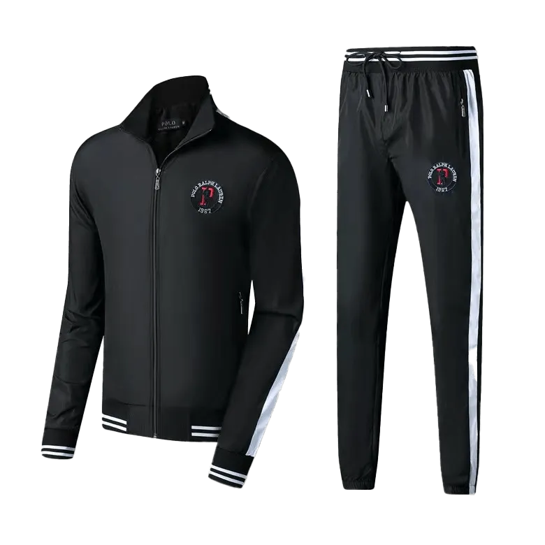 Prl Branded Logo Two Piece Polythene Designed Zip Up Tracksuit - Black