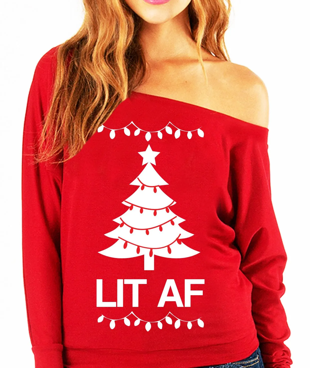 "LIT AF" Christmas Slouchy Sweatshirt