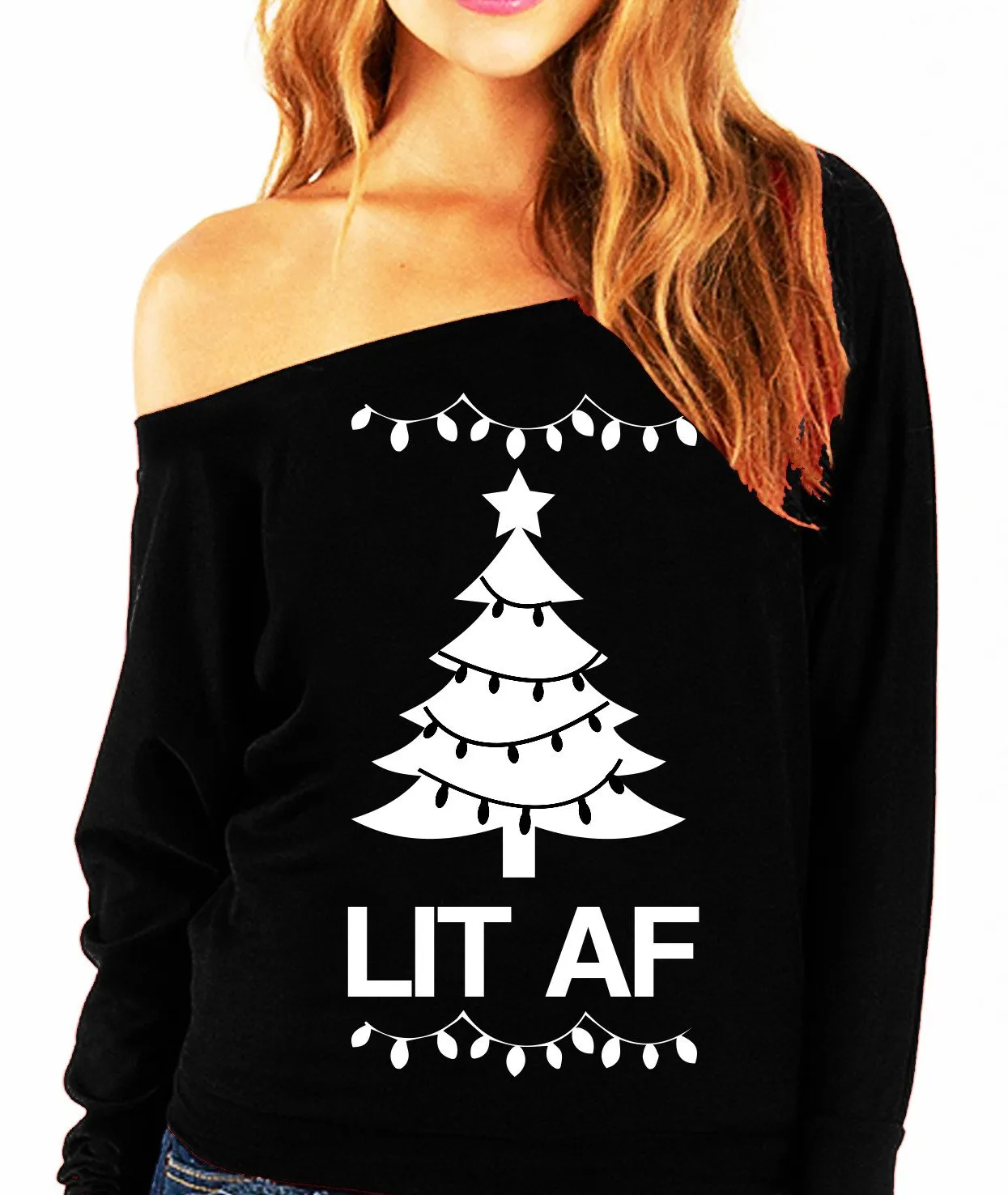 "LIT AF" Christmas Slouchy Sweatshirt