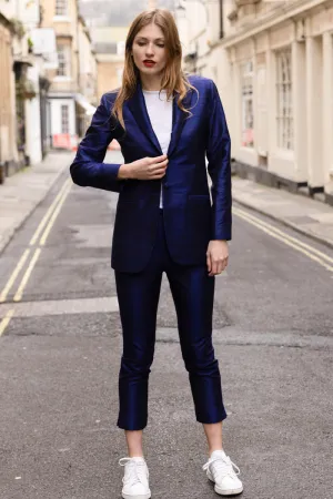 Silk Cigarette Trousers in Midnight Blue