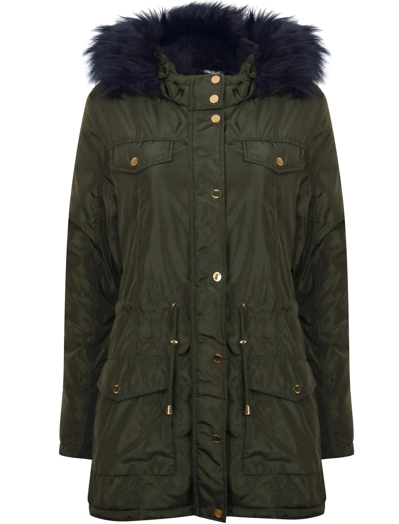 Tonya Blue Fur Lined Parka Coat in Khaki - Tokyo Laundry