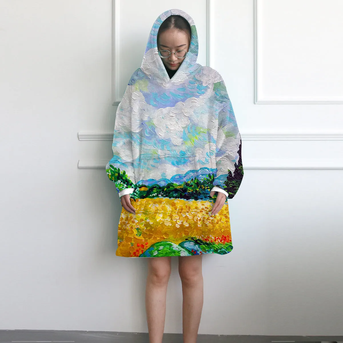 Van Gogh's Wheat Field Wearable Blanket Hoodie