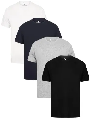 Virgil 4 Pack Cotton Crew Neck T-Shirt in Jet Black / Optic White / Light Grey Marl / Navy - South Shore