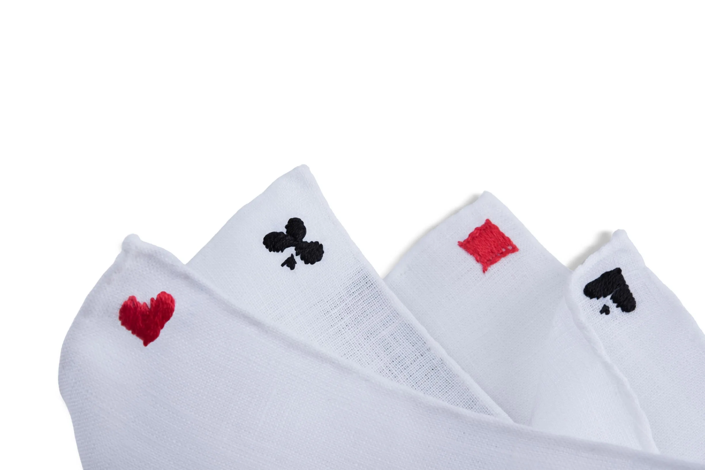 White Poker Card Suits Embroidered Linen Pocket Square