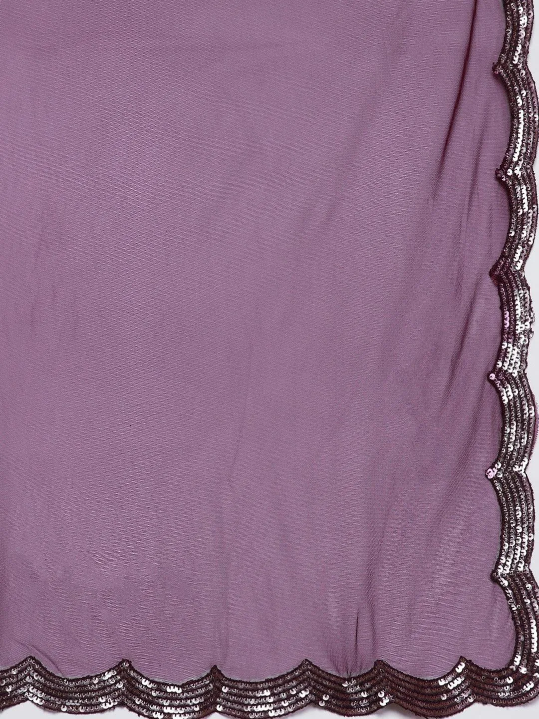 Wine Embroidered Velvet A-Line Kurta With Trousers & Dupatta