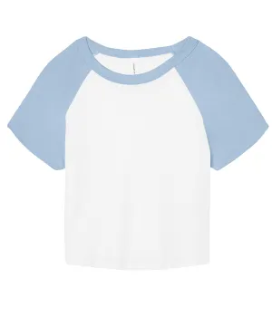 Womens micro rib raglan baby t-shirt | White/Baby Blue