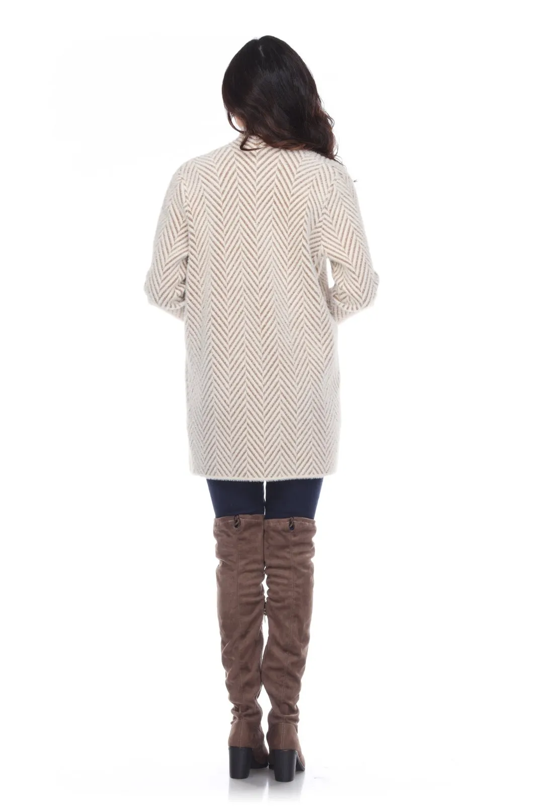 Zigzag Knit Open-Front Sweater